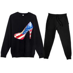 Cute Sparkly Patriotic American Usa Flag Heels Shoes Premium Crewneck Sweatsuit Set