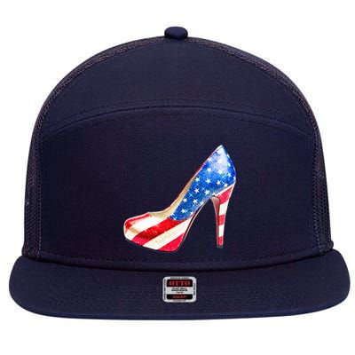 Cute Sparkly Patriotic American Usa Flag Heels Shoes 7 Panel Mesh Trucker Snapback Hat