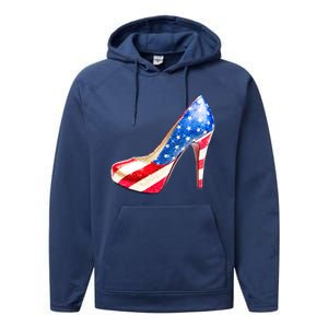 Cute Sparkly Patriotic American Usa Flag Heels Shoes Performance Fleece Hoodie