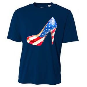 Cute Sparkly Patriotic American Usa Flag Heels Shoes Cooling Performance Crew T-Shirt