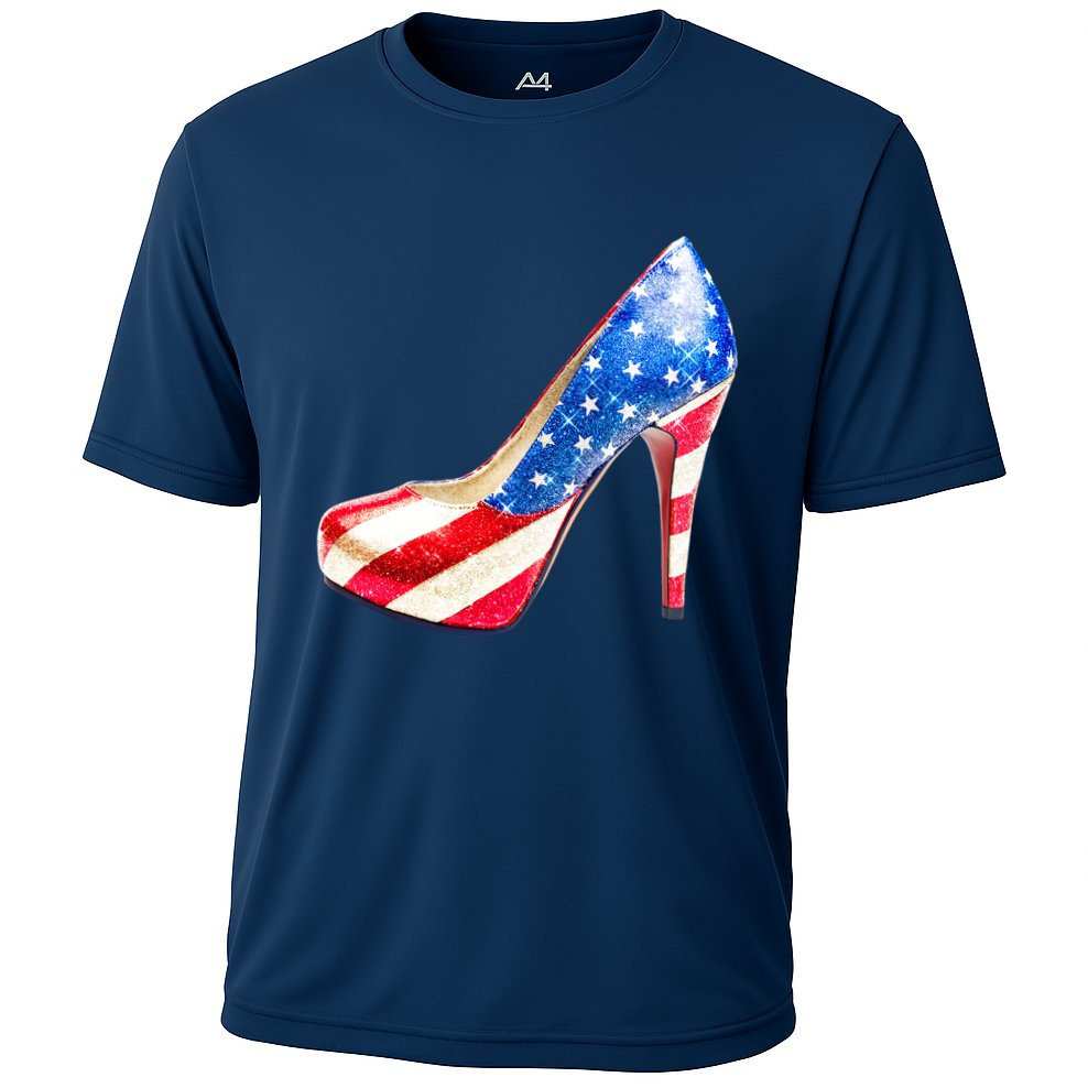Cute Sparkly Patriotic American Usa Flag Heels Shoes Cooling Performance Crew T-Shirt