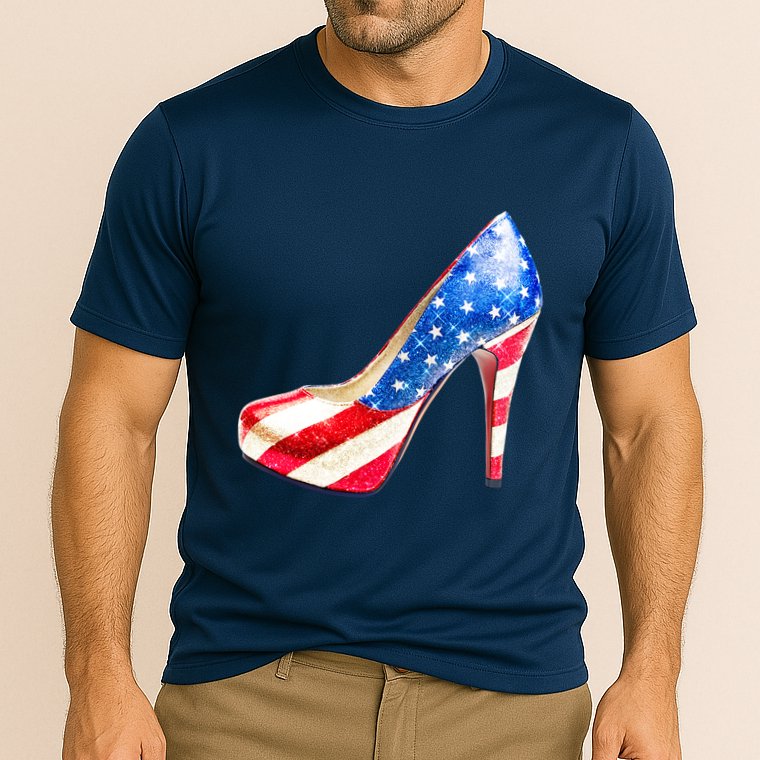 Cute Sparkly Patriotic American Usa Flag Heels Shoes Cooling Performance Crew T-Shirt