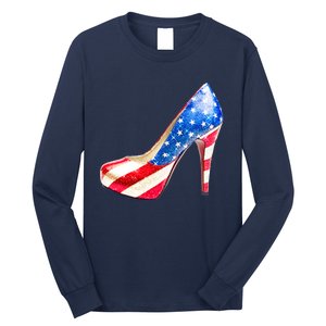 Cute Sparkly Patriotic American Usa Flag Heels Shoes Long Sleeve Shirt