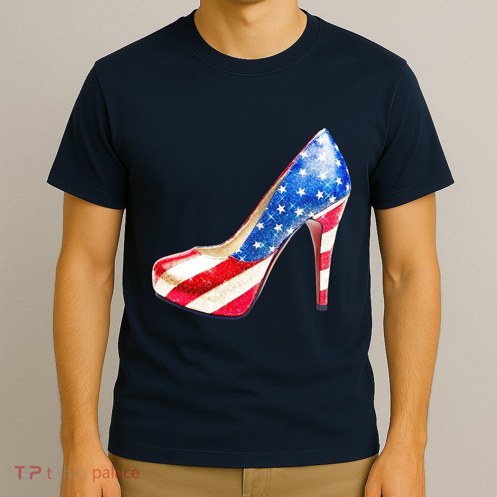 Cute Sparkly Patriotic American Usa Flag Heels Shoes T-Shirt