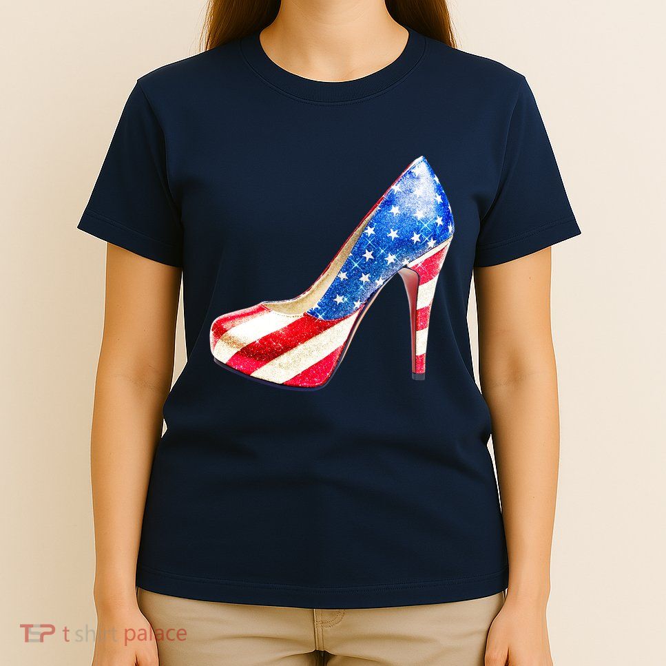 Cute Sparkly Patriotic American Usa Flag Heels Shoes T-Shirt