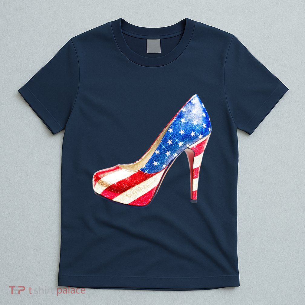Cute Sparkly Patriotic American Usa Flag Heels Shoes T-Shirt