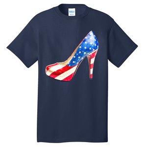 Cute Sparkly Patriotic American Usa Flag Heels Shoes Tall T-Shirt