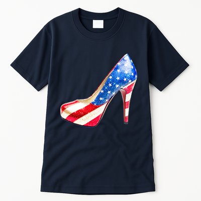 Cute Sparkly Patriotic American Usa Flag Heels Shoes Tall T-Shirt