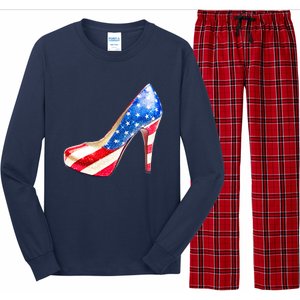 Cute Sparkly Patriotic American Usa Flag Heels Shoes Long Sleeve Pajama Set