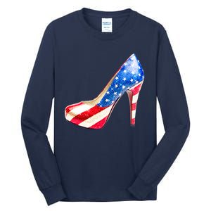 Cute Sparkly Patriotic American Usa Flag Heels Shoes Tall Long Sleeve T-Shirt