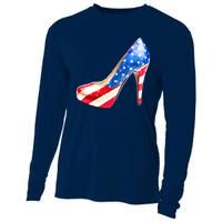 Cute Sparkly Patriotic American Usa Flag Heels Shoes Cooling Performance Long Sleeve Crew