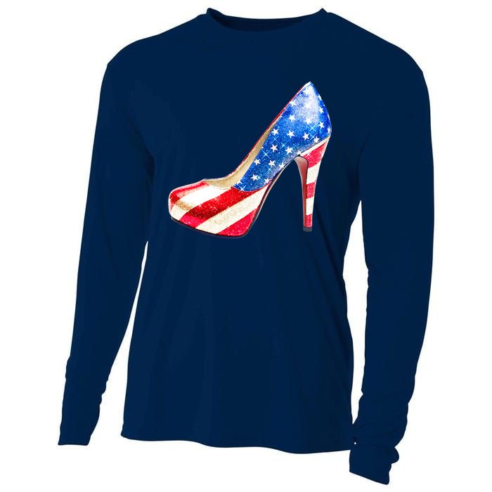 Cute Sparkly Patriotic American Usa Flag Heels Shoes Cooling Performance Long Sleeve Crew