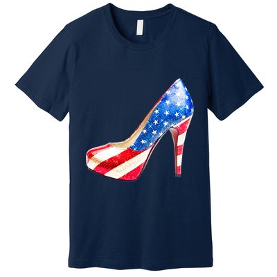 Cute Sparkly Patriotic American Usa Flag Heels Shoes Premium T-Shirt