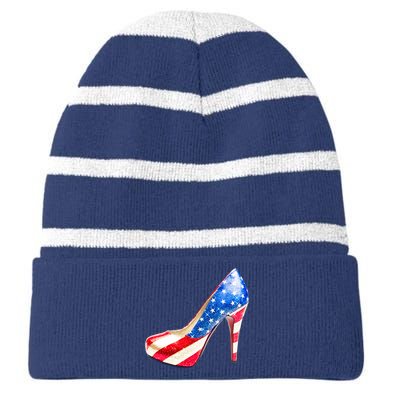 Cute Sparkly Patriotic American Usa Flag Heels Shoes Striped Beanie with Solid Band