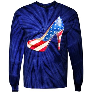 Cute Sparkly Patriotic American Usa Flag Heels Shoes Tie-Dye Long Sleeve Shirt