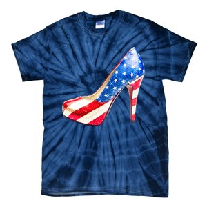 Cute Sparkly Patriotic American Usa Flag Heels Shoes Tie-Dye T-Shirt