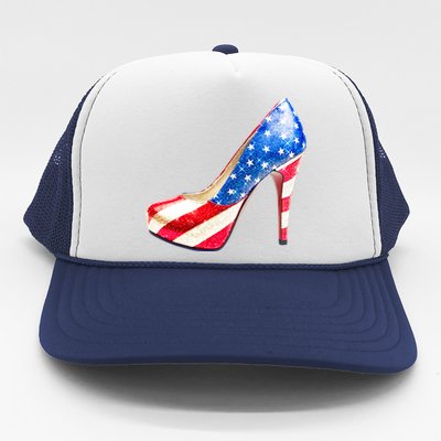 Cute Sparkly Patriotic American Usa Flag Heels Shoes Trucker Hat