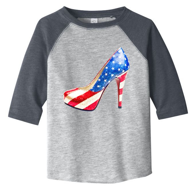 Cute Sparkly Patriotic American Usa Flag Heels Shoes Toddler Fine Jersey T-Shirt
