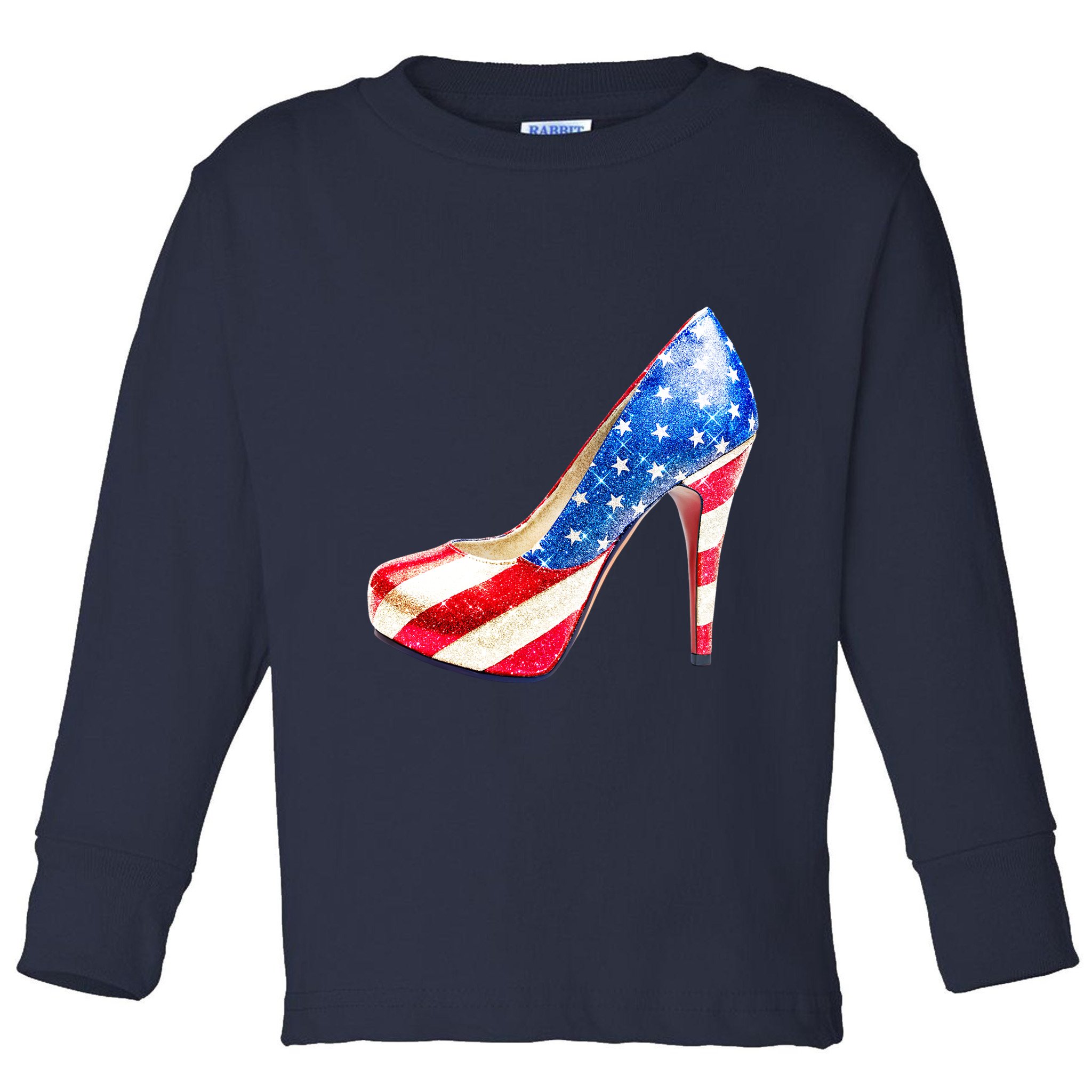 Cute Sparkly Patriotic American Usa Flag Heels Shoes Toddler Long Sleeve Shirt