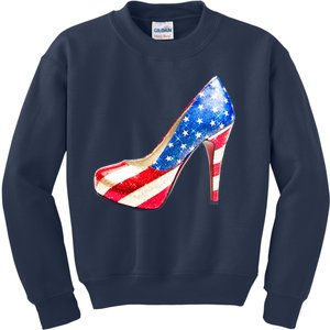 Cute Sparkly Patriotic American Usa Flag Heels Shoes Kids Sweatshirt