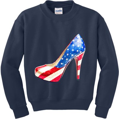 Cute Sparkly Patriotic American Usa Flag Heels Shoes Kids Sweatshirt