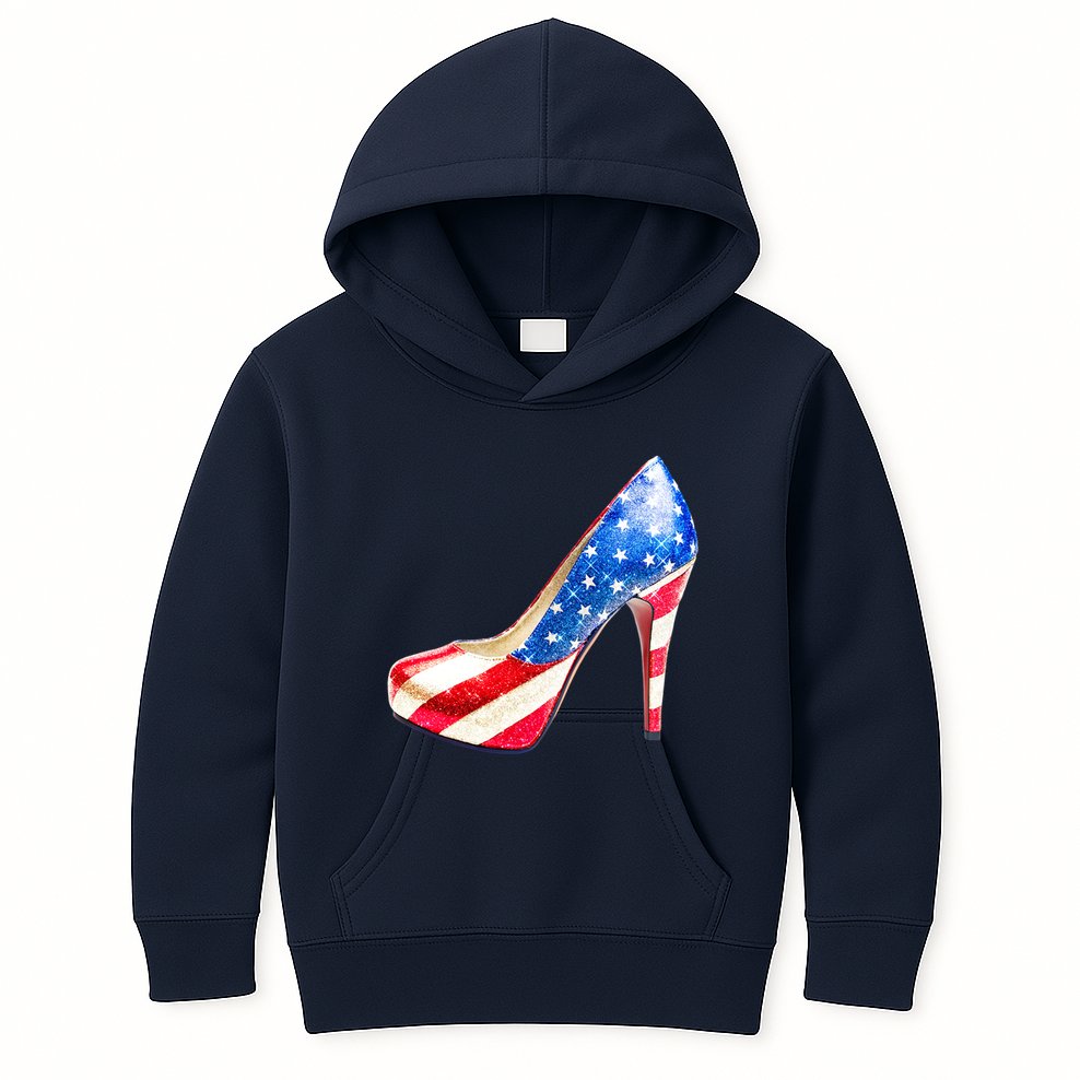 Cute Sparkly Patriotic American Usa Flag Heels Shoes Kids Hoodie