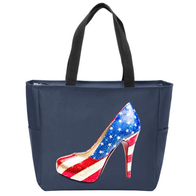 Cute Sparkly Patriotic American Usa Flag Heels Shoes Zip Tote Bag