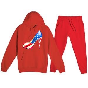 Cute Sparkly Patriotic American Usa Flag Heels Shoes Premium Hooded Sweatsuit Set