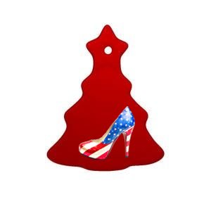 Cute Sparkly Patriotic American Usa Flag Heels Shoes Ceramic Tree Ornament