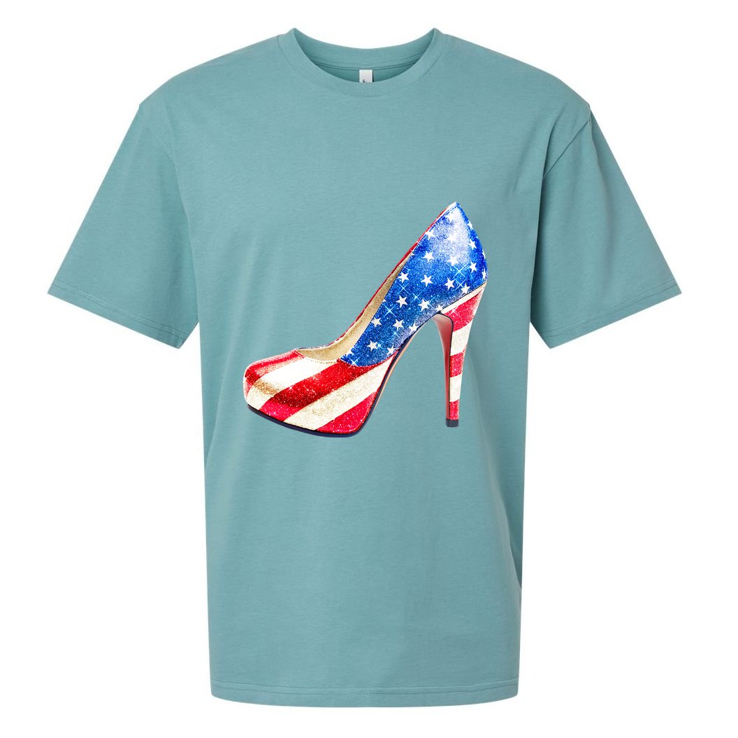 Cute Sparkly Patriotic American Usa Flag Heels Shoes Sueded Cloud Jersey T-Shirt