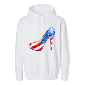 Cute Sparkly Patriotic American Usa Flag Heels Shoes Garment-Dyed Fleece Hoodie