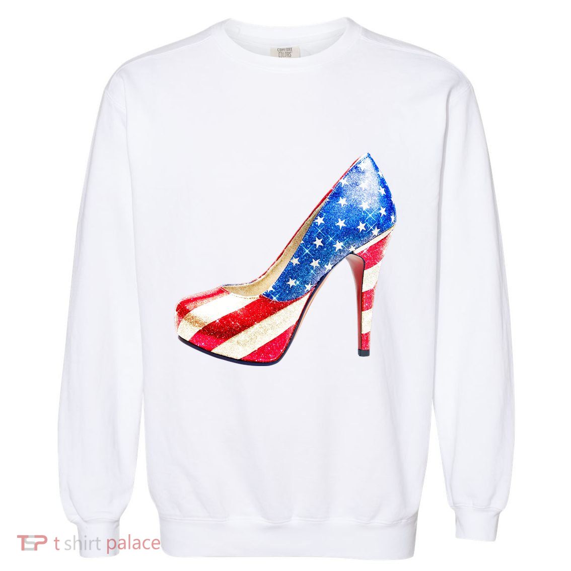 Cute Sparkly Patriotic American Usa Flag Heels Shoes Garment-Dyed Sweatshirt