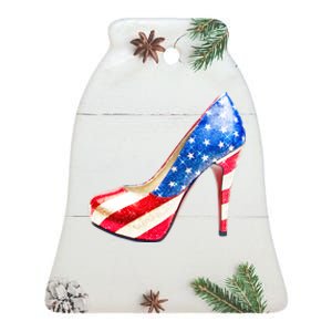 Cute Sparkly Patriotic American Usa Flag Heels Shoes Ceramic Bell Ornament