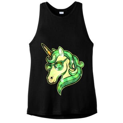 Cool St Patricks Day Lucky Shamrock Clover Unicorn Ladies PosiCharge Tri-Blend Wicking Tank