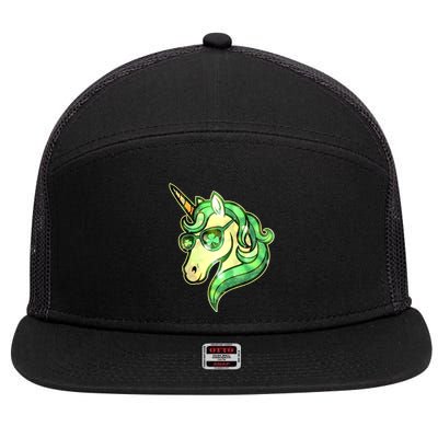 Cool St Patricks Day Lucky Shamrock Clover Unicorn 7 Panel Mesh Trucker Snapback Hat