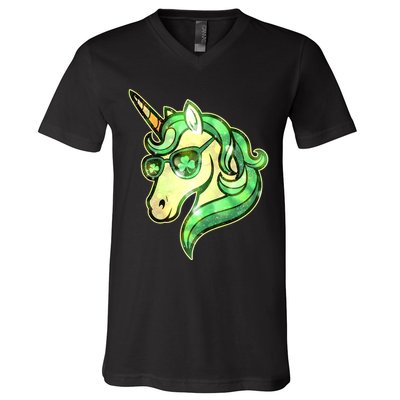Cool St Patricks Day Lucky Shamrock Clover Unicorn V-Neck T-Shirt