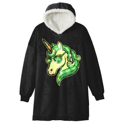 Cool St Patricks Day Lucky Shamrock Clover Unicorn Hooded Wearable Blanket