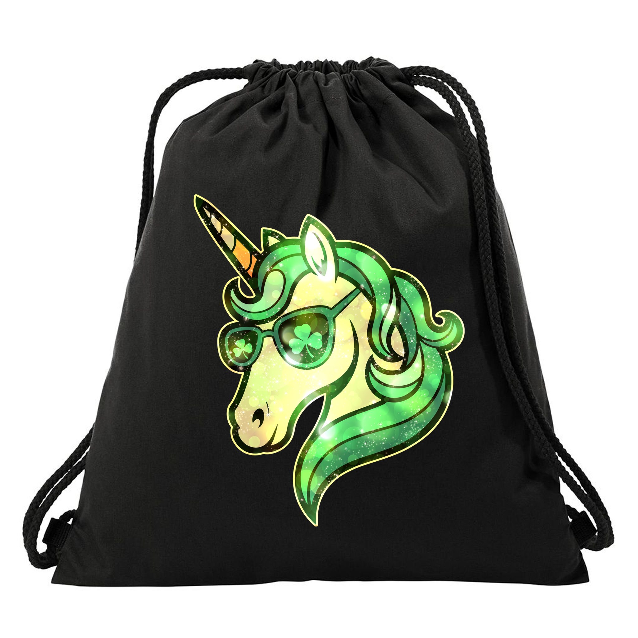 Cool St Patricks Day Lucky Shamrock Clover Unicorn Drawstring Bag