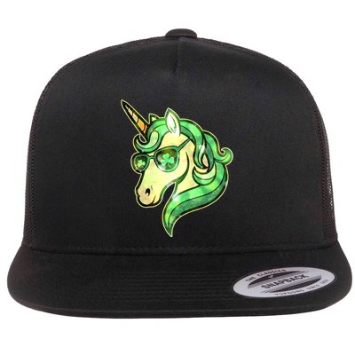 Cool St Patricks Day Lucky Shamrock Clover Unicorn Flat Bill Trucker Hat