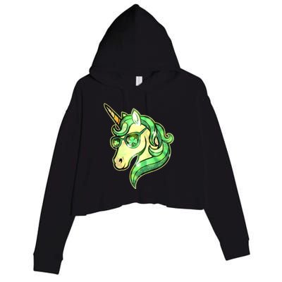Cool St Patricks Day Lucky Shamrock Clover Unicorn Crop Fleece Hoodie