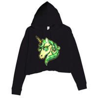Cool St Patricks Day Lucky Shamrock Clover Unicorn Crop Fleece Hoodie