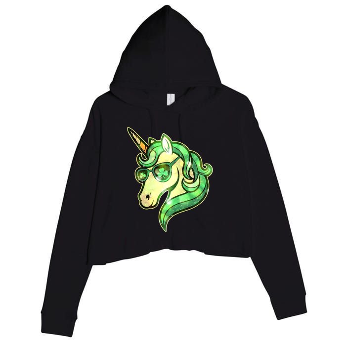 Cool St Patricks Day Lucky Shamrock Clover Unicorn Crop Fleece Hoodie