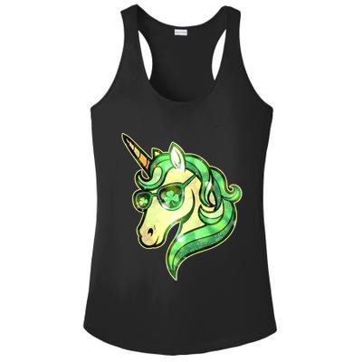 Cool St Patricks Day Lucky Shamrock Clover Unicorn Ladies PosiCharge Competitor Racerback Tank