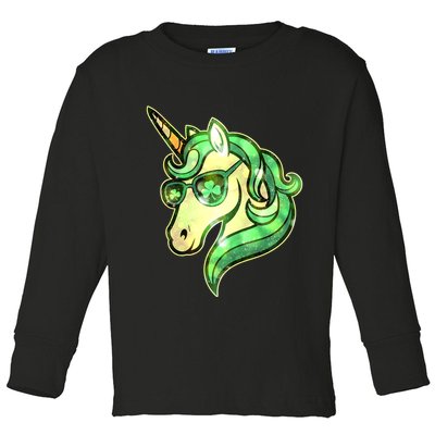 Cool St Patricks Day Lucky Shamrock Clover Unicorn Toddler Long Sleeve Shirt