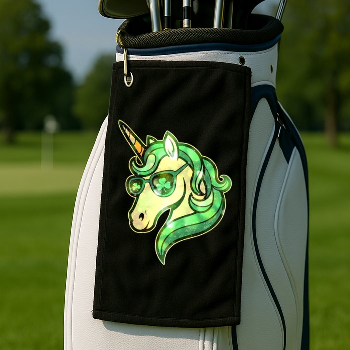 Cool St Patricks Day Lucky Shamrock Clover Unicorn Golf Towel