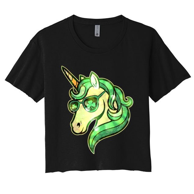 Cool St Patricks Day Lucky Shamrock Clover Unicorn Crop Top