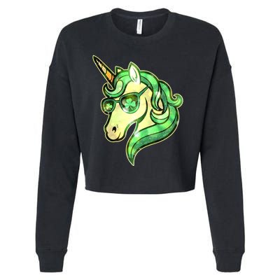 Cool St Patricks Day Lucky Shamrock Clover Unicorn Cropped Pullover Crew