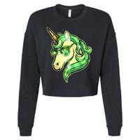 Cool St Patricks Day Lucky Shamrock Clover Unicorn Cropped Pullover Crew