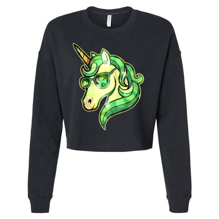 Cool St Patricks Day Lucky Shamrock Clover Unicorn Cropped Pullover Crew