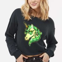 Cool St Patricks Day Lucky Shamrock Clover Unicorn Cropped Pullover Crew